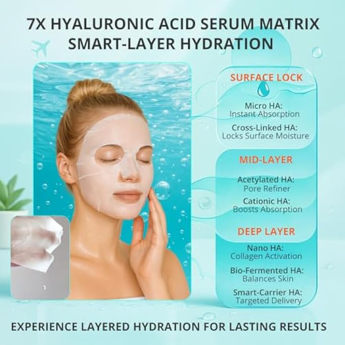 GONIM FACE MASK KOREAN SKIN CARE WITH HYALURONIC ACID SERUM & COLLAGEN ACTIVATION, HYDRATING FACE MASKS SKINCARE WITH VITAMIN C, MOISTURIZING SHEET MASK FOR ALL SKIN, KOREAN FACE MASK 10 SHEETS - Image 4